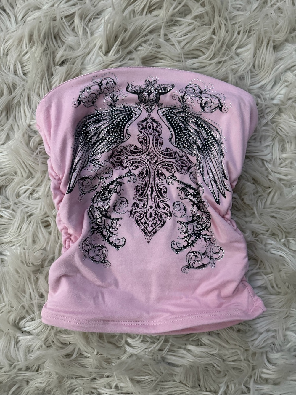 Y2K Pink Rhinestone Embellished Angel Wing Tube Top